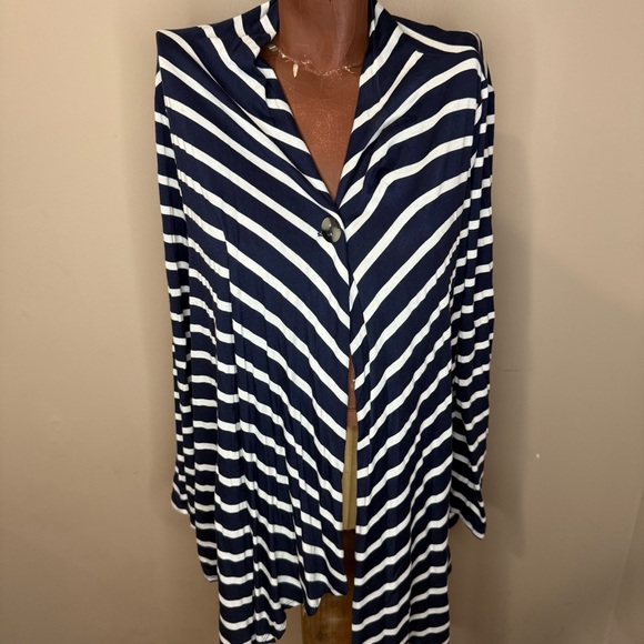AB Studio Navy and Cream Striped Sweater - Picture 1 of 4
